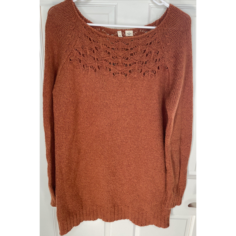 Anthropologie Moth Crochet Knit Pullover Sweater Tunic Sz L Alpaca Wool Blend